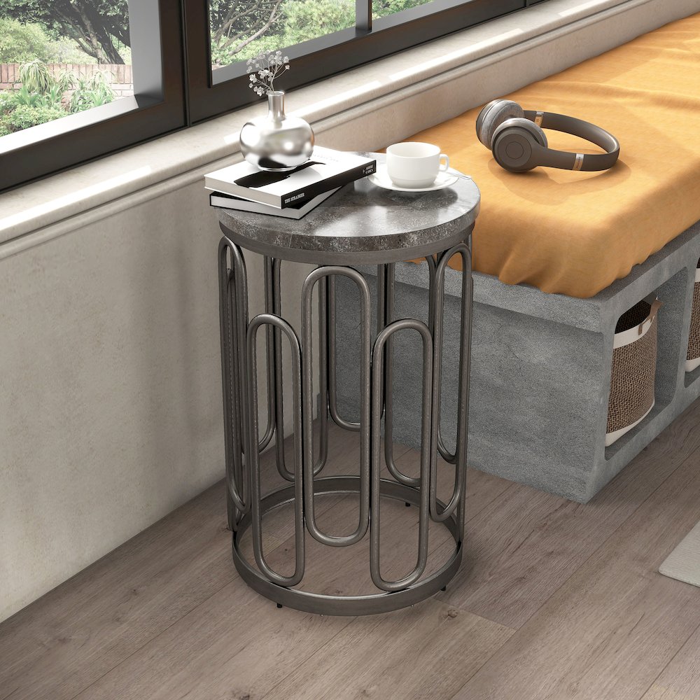 Silas Round Modern Metal Small End Table in Black