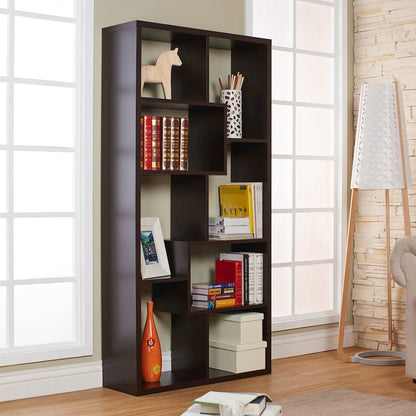 Adeo Contemporary Wood 10-Shelf Bookcase in Walnut