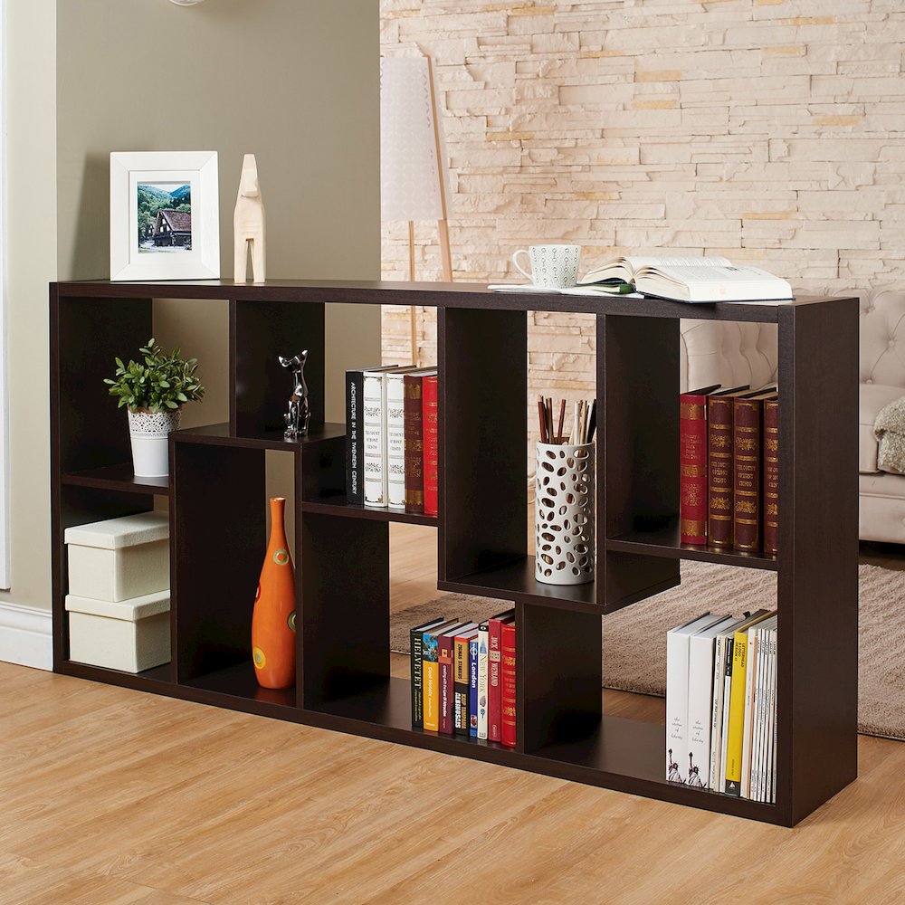 Adeo Contemporary Wood 10-Shelf Bookcase in Walnut