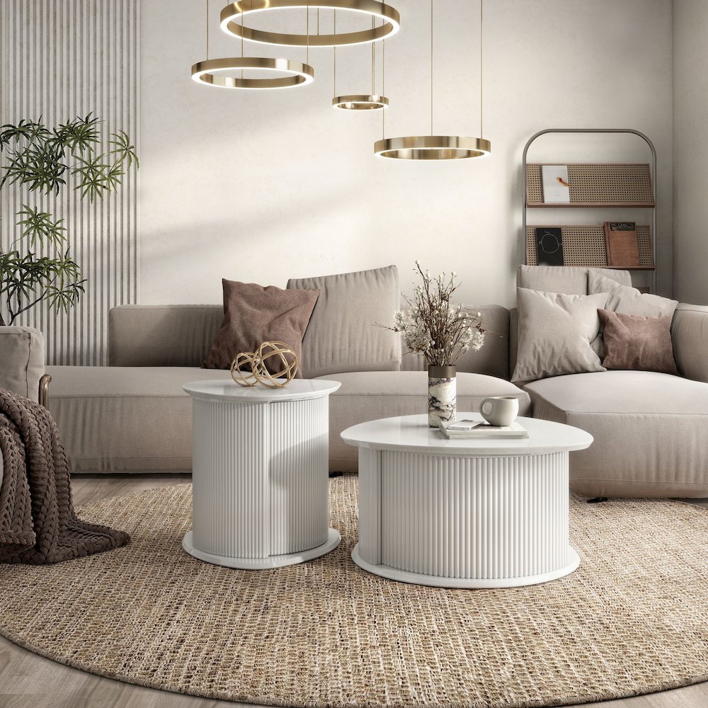 Elara Wood 2-Piece Coffee Table and End Table Set in White