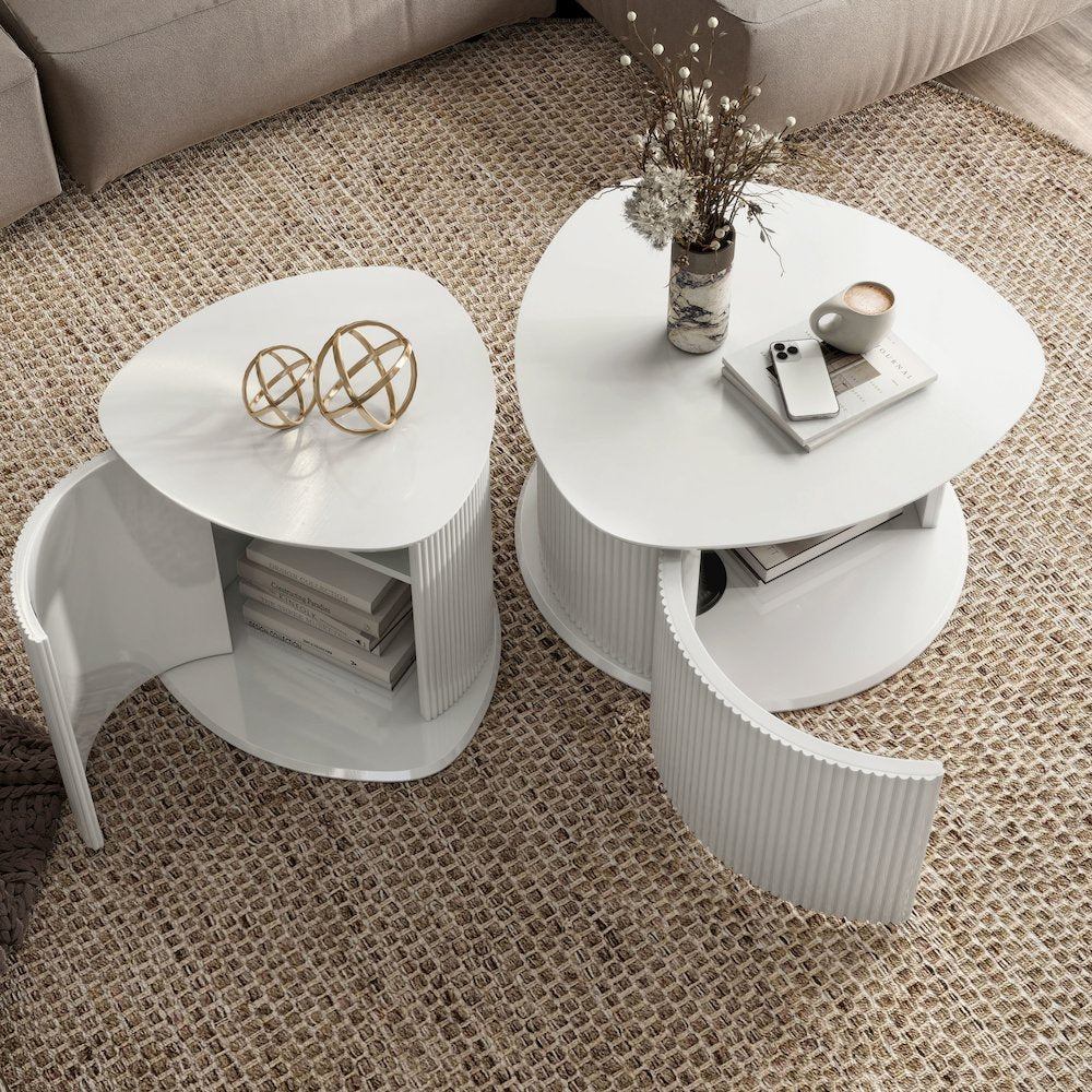 Elara Wood 2-Piece Coffee Table and End Table Set in White