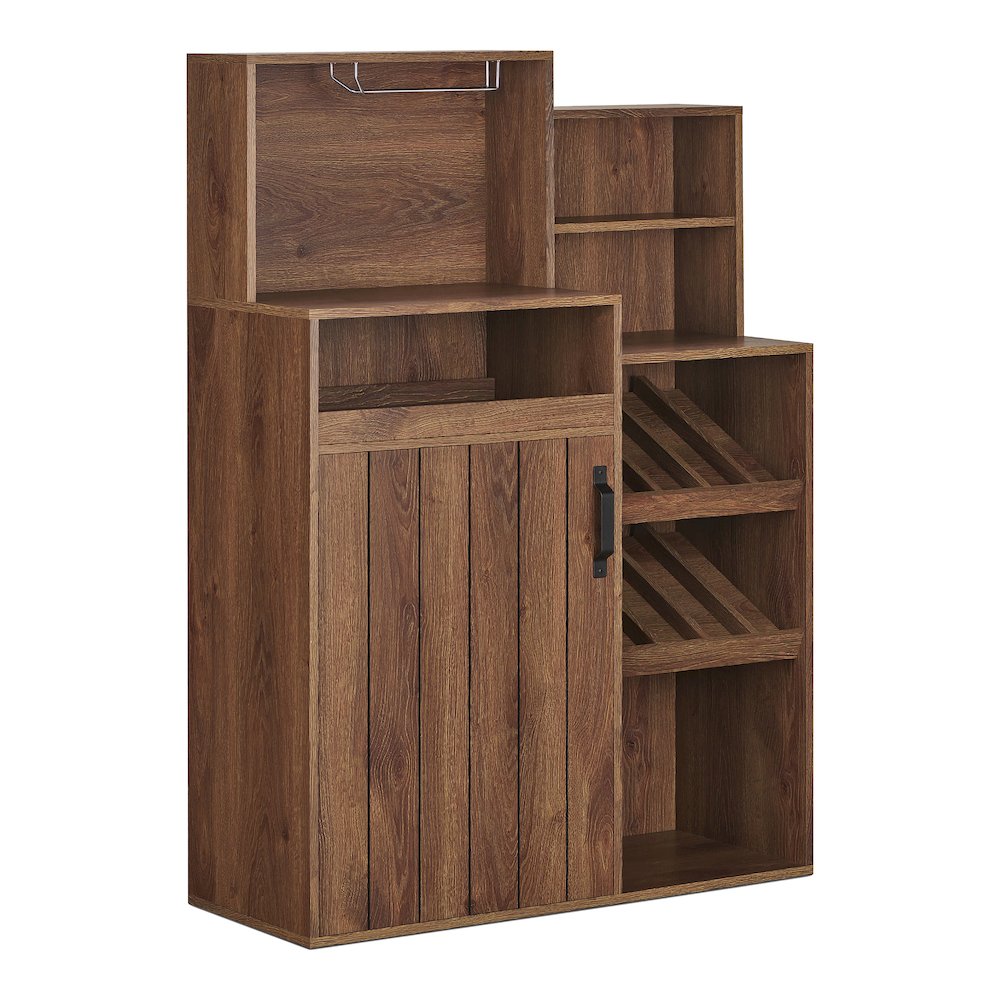 Dillan Wood Multi-Storage Bar Cabinet in Distressed Walnut