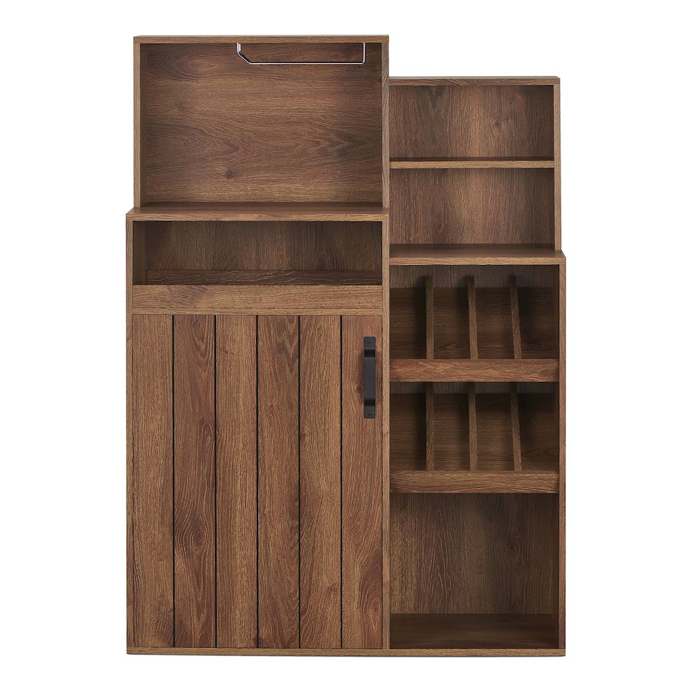 Dillan Wood Multi-Storage Bar Cabinet in Distressed Walnut