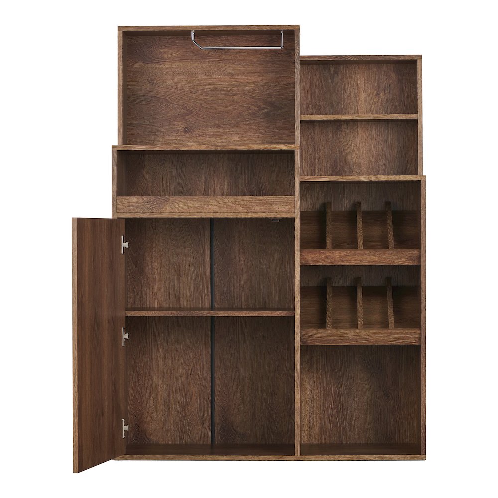 Dillan Wood Multi-Storage Bar Cabinet in Distressed Walnut