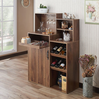 Dillan Wood Multi-Storage Bar Cabinet in Distressed Walnut