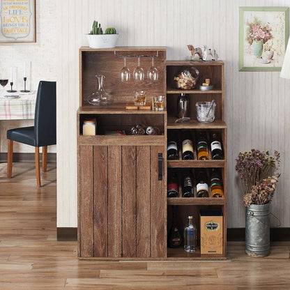 Dillan Wood Multi-Storage Bar Cabinet in Distressed Walnut