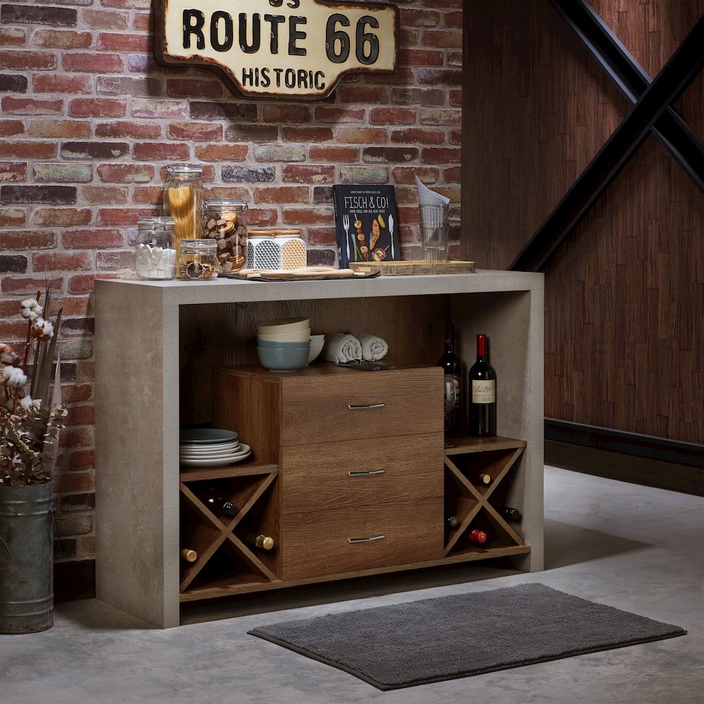 Dixen Wood Multi-Storage Buffet Server in Distressed Walnut