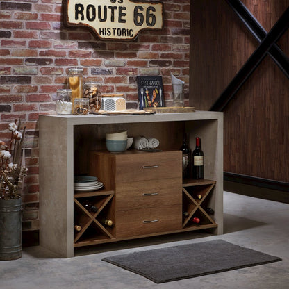 Dixen Wood Multi-Storage Buffet Server in Distressed Walnut