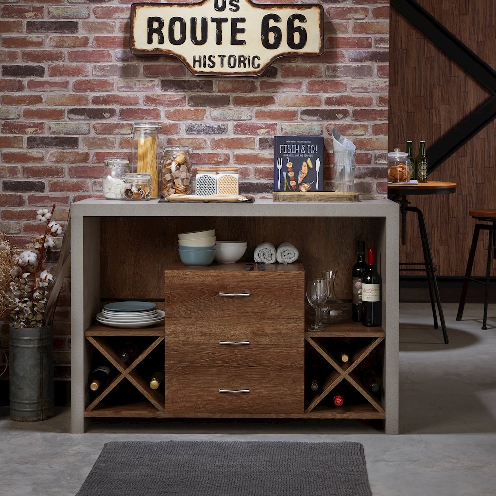 Dixen Wood Multi-Storage Buffet Server in Distressed Walnut