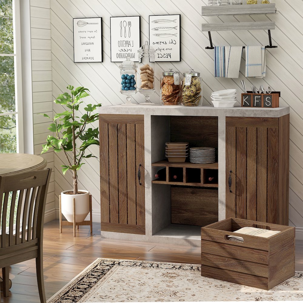 Vando Industrial Wood Multi-Storage Buffet in Walnut