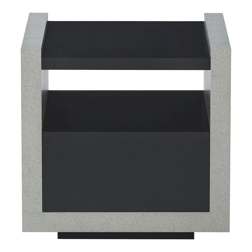 Gare Industrial Wood Storage End Table in Black