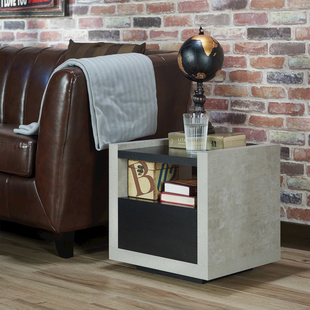 Gare Industrial Wood Storage End Table in Black