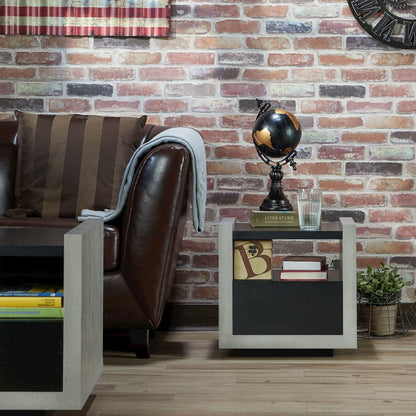 Gare Industrial Wood Storage End Table in Black