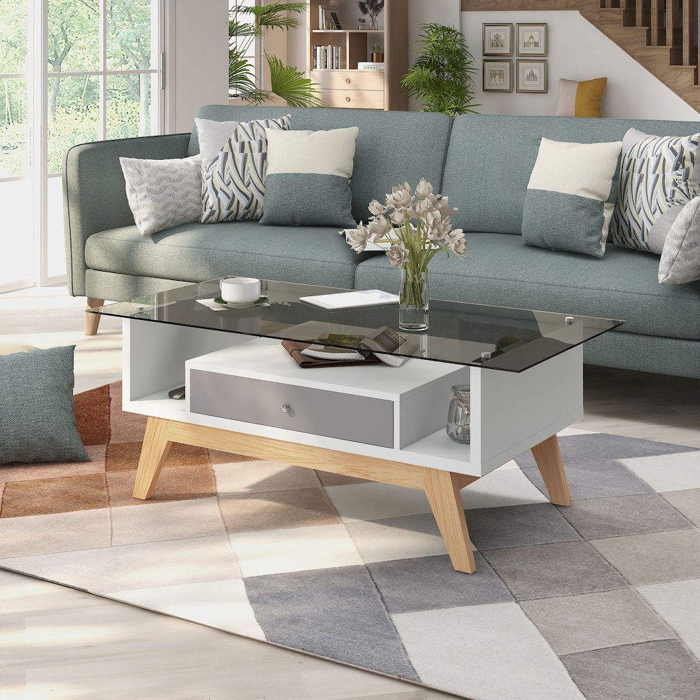 Lana Mid-Century Glass Top Coffee Table