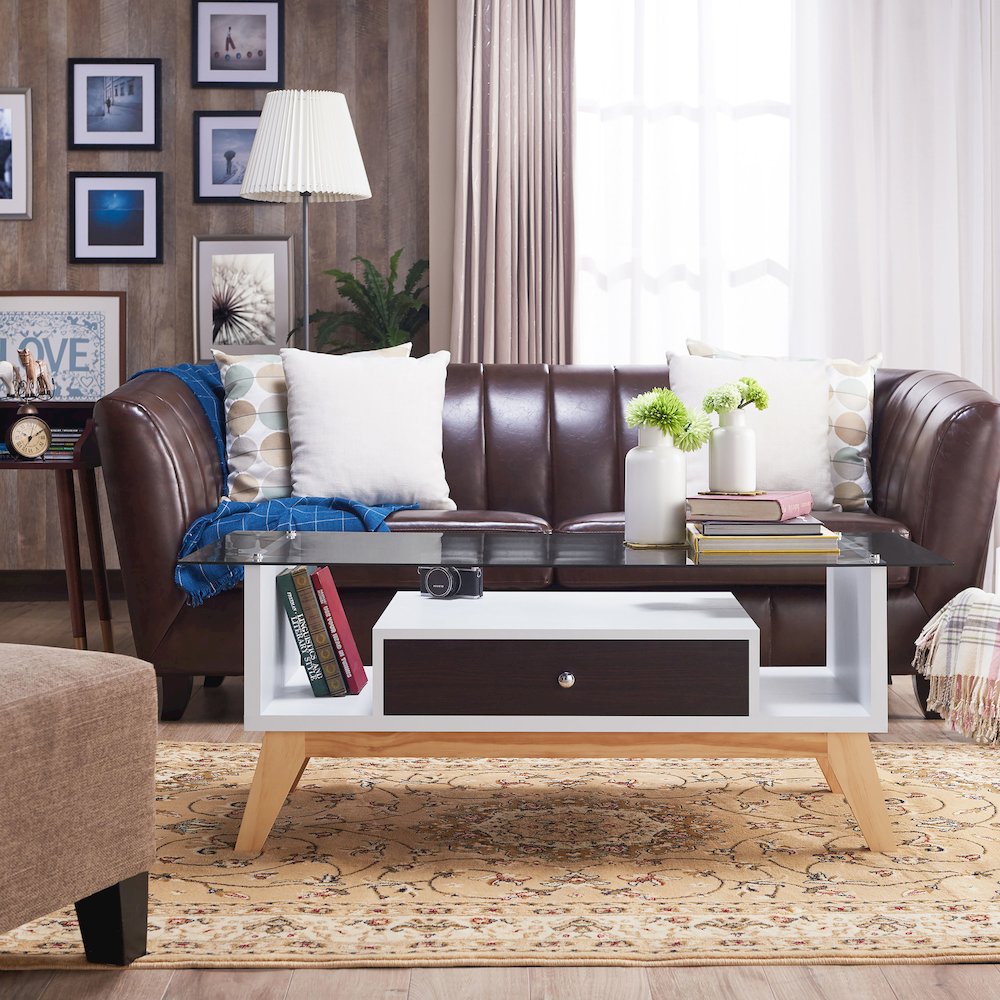 Lana Mid-Century Glass Top Coffee Table