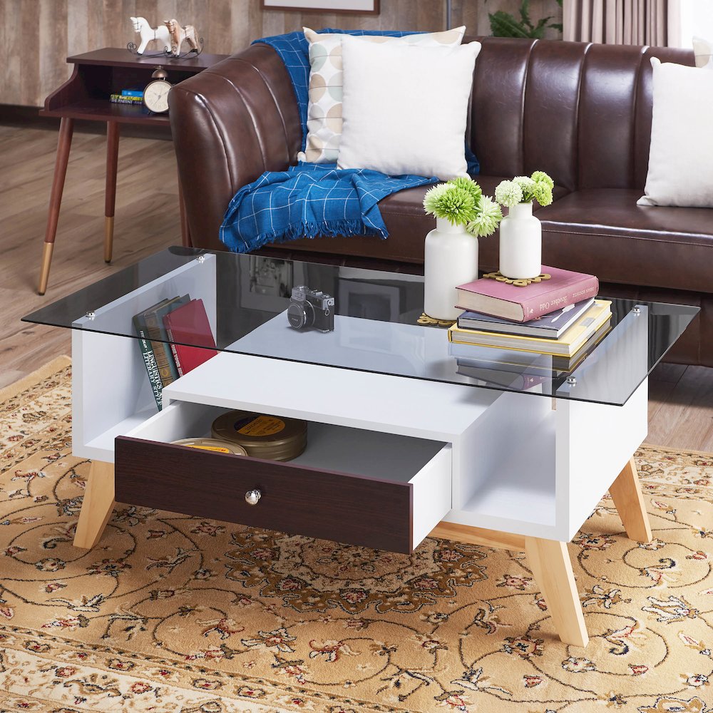 Lana Mid-Century Glass Top Coffee Table
