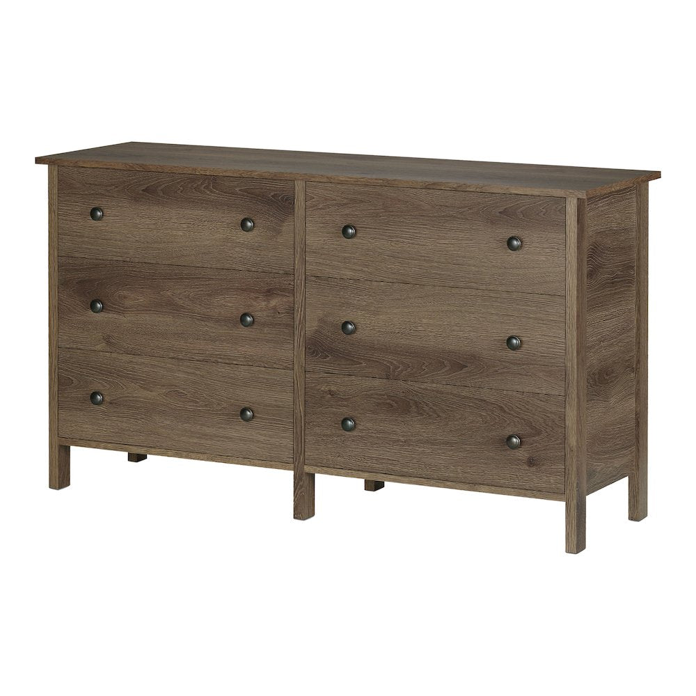Reyes Rustic Wood 6-Drawer Dresser in Distressed Walnut