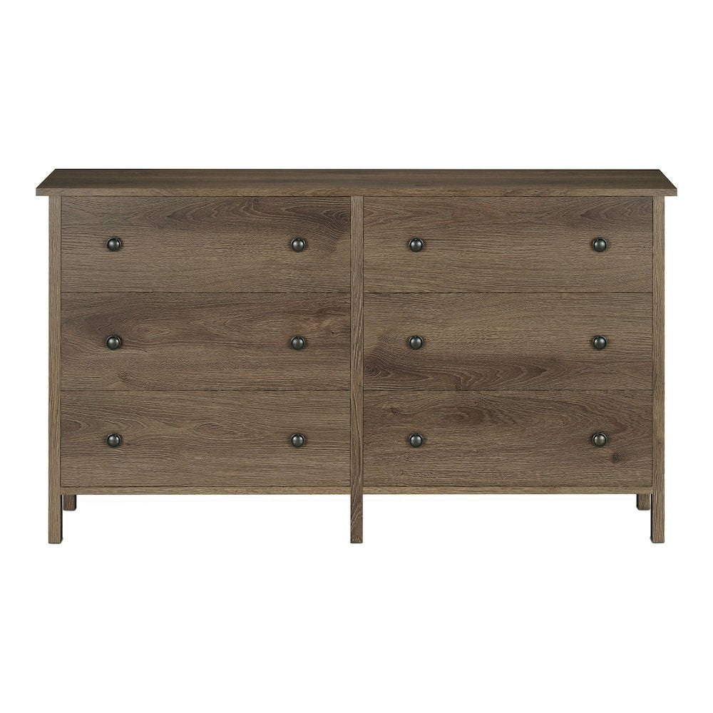 Reyes Rustic Wood 6-Drawer Dresser in Distressed Walnut