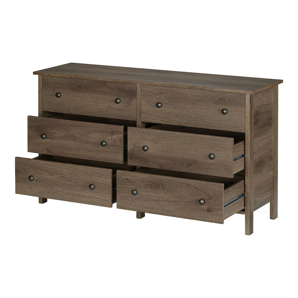 Reyes Rustic Wood 6-Drawer Dresser in Distressed Walnut