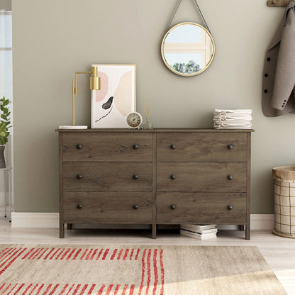 Reyes Rustic Wood 6-Drawer Dresser in Distressed Walnut