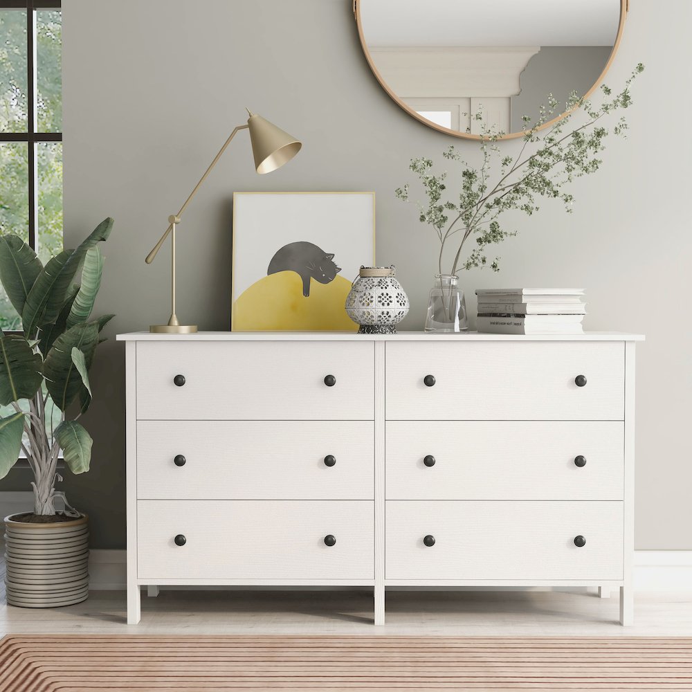 Reyes Rustic Wood 6-Drawer Dresser in White