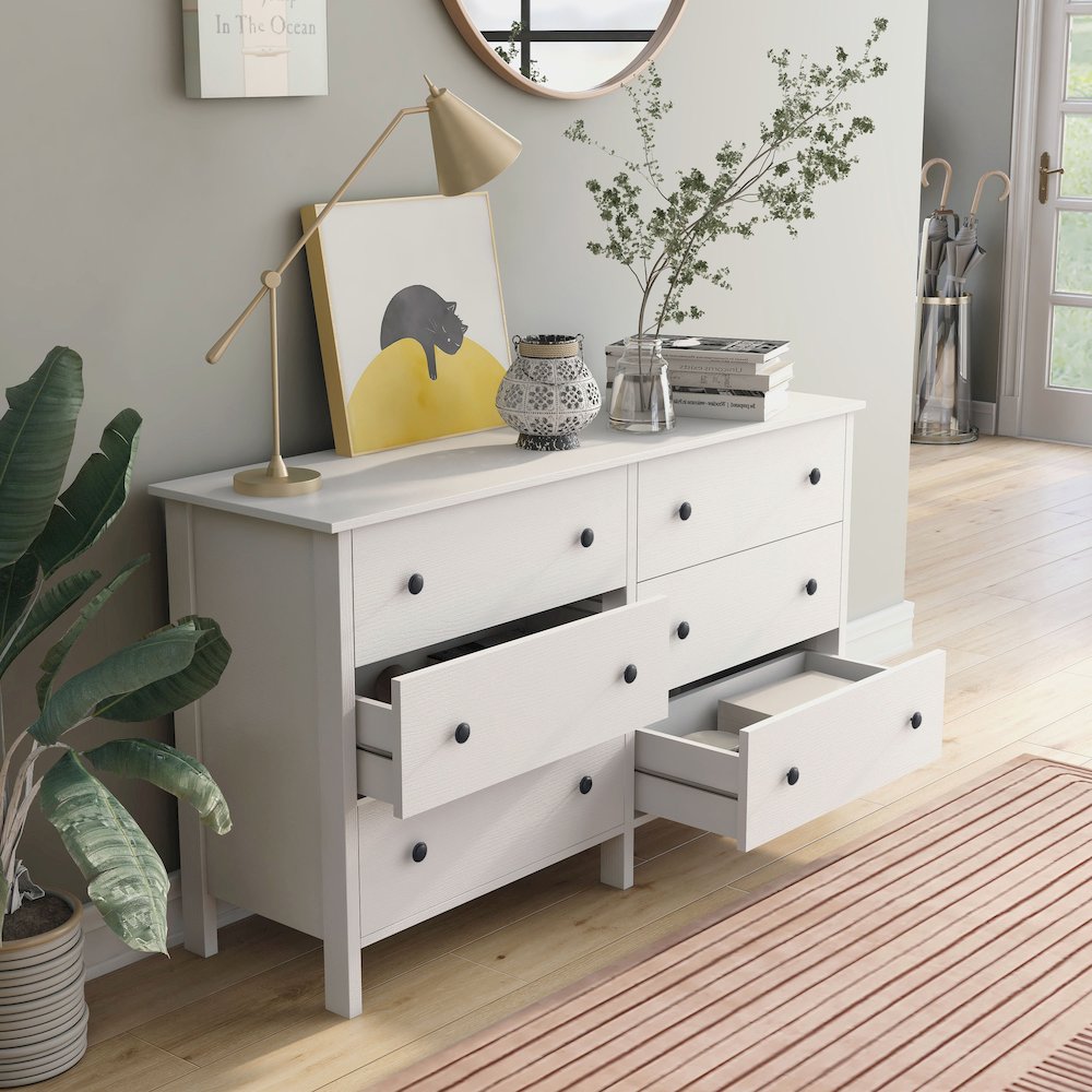 Reyes Rustic Wood 6-Drawer Dresser in White