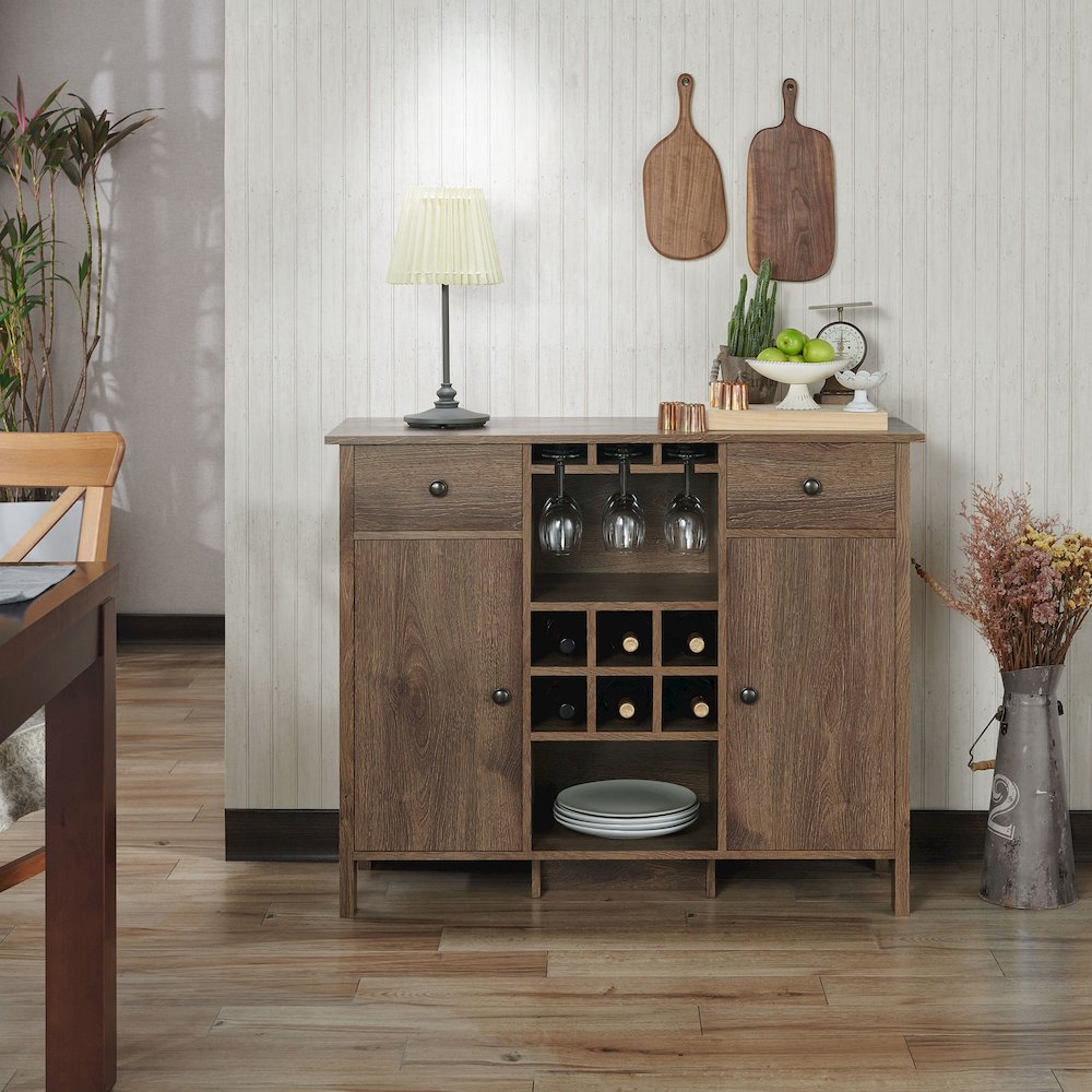 Bonsall Wood Multi-Storage Buffet in Distressed Walnut