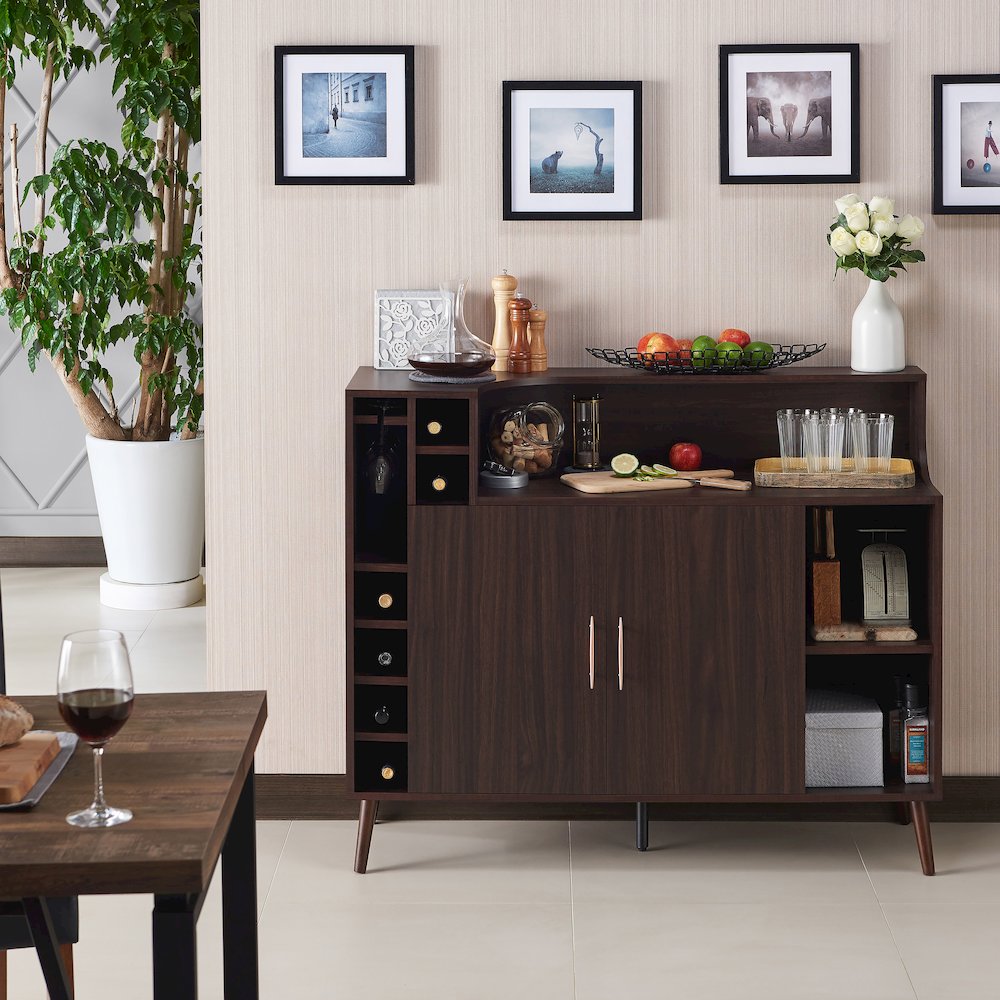 Reid Modern Wood Multi-Storage Buffet in Wenge Brown