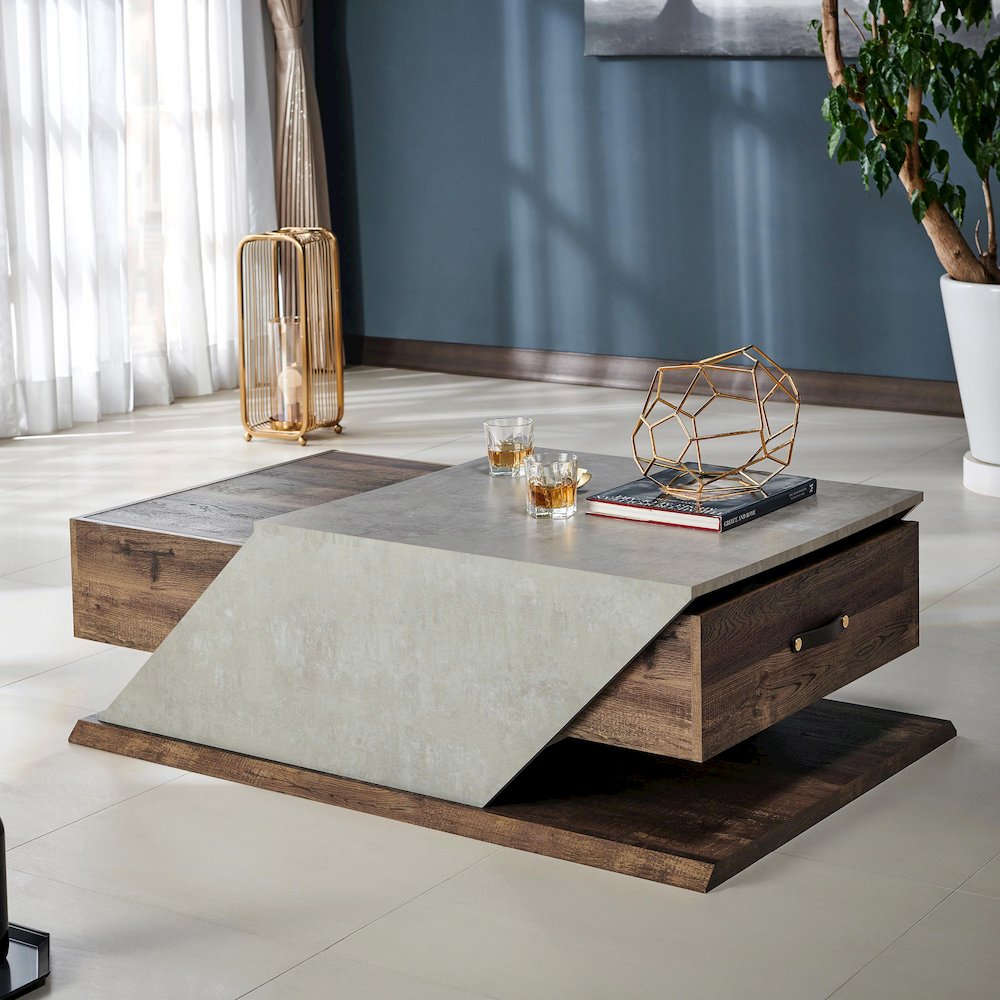 Menster Modern Wood Storage Coffee Table in Reclaimed Oak