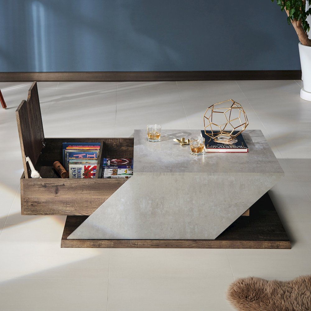 Menster Modern Wood Storage Coffee Table in Reclaimed Oak
