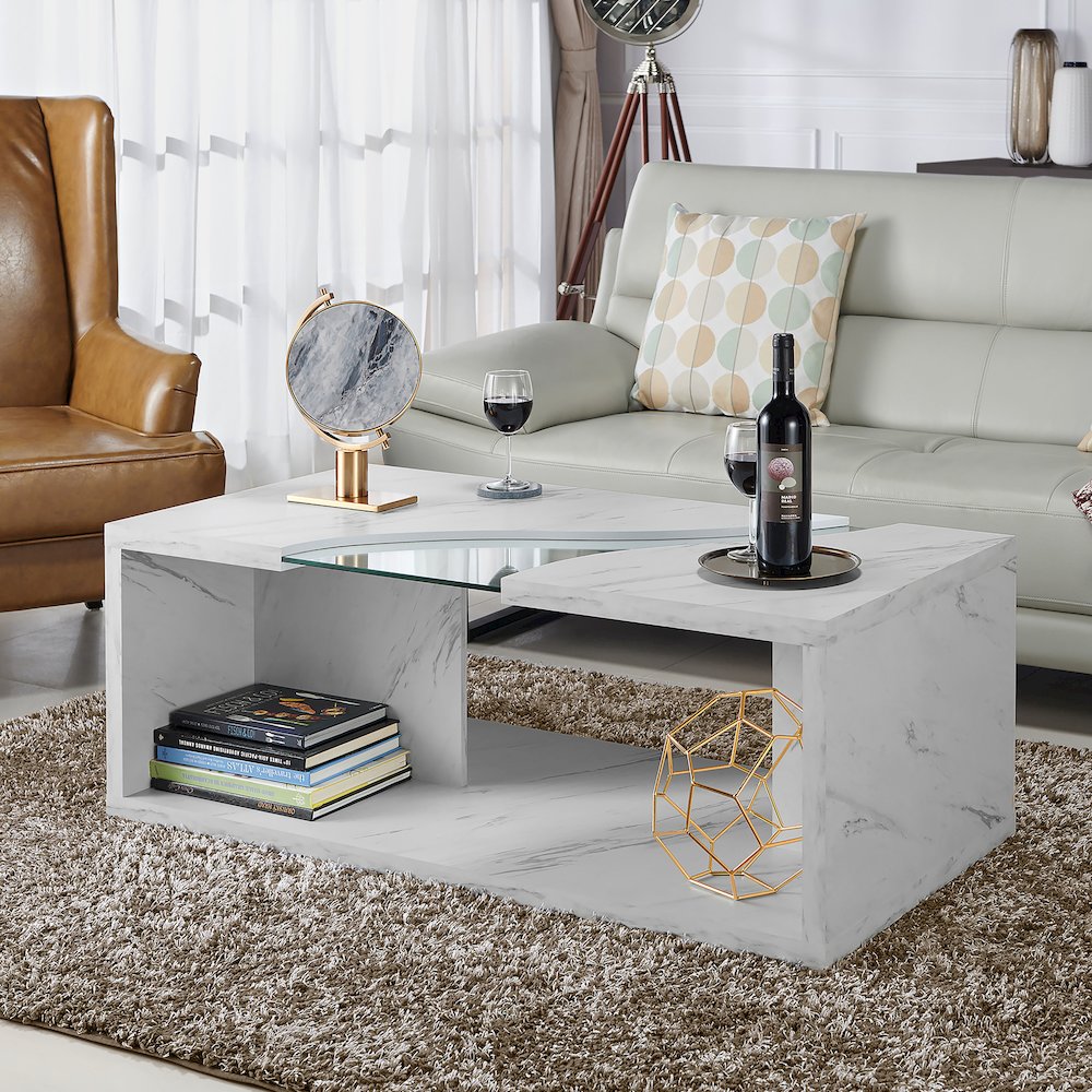 Lenu Contemporary Wood Storage Coffee Table in White