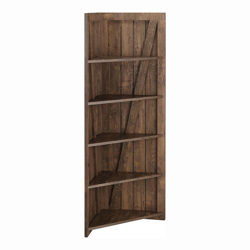 Terry Rustic Wood 5-Tier Corner Bookcase in Reclaimed Oak