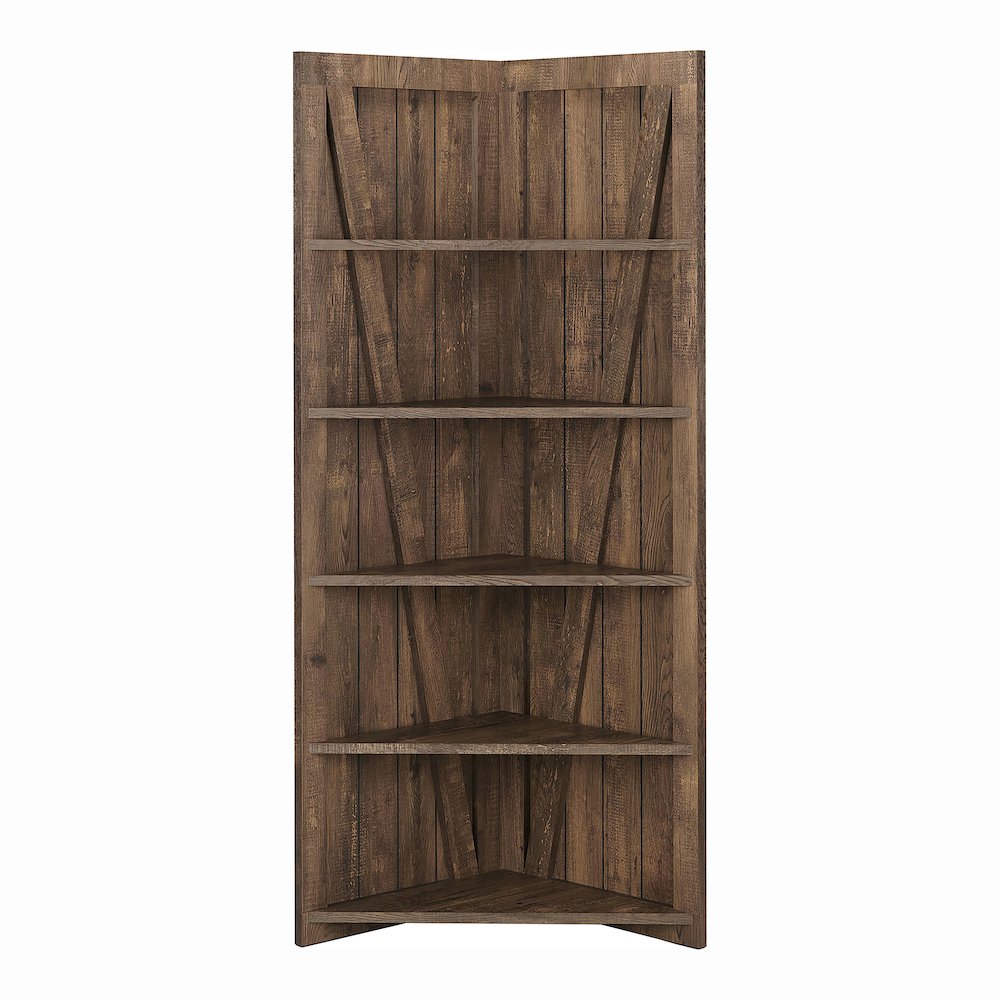 Terry Rustic Wood 5-Tier Corner Bookcase in Reclaimed Oak