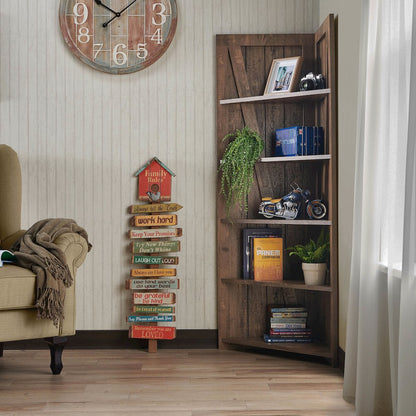 Terry Rustic Wood 5-Tier Corner Bookcase in Reclaimed Oak