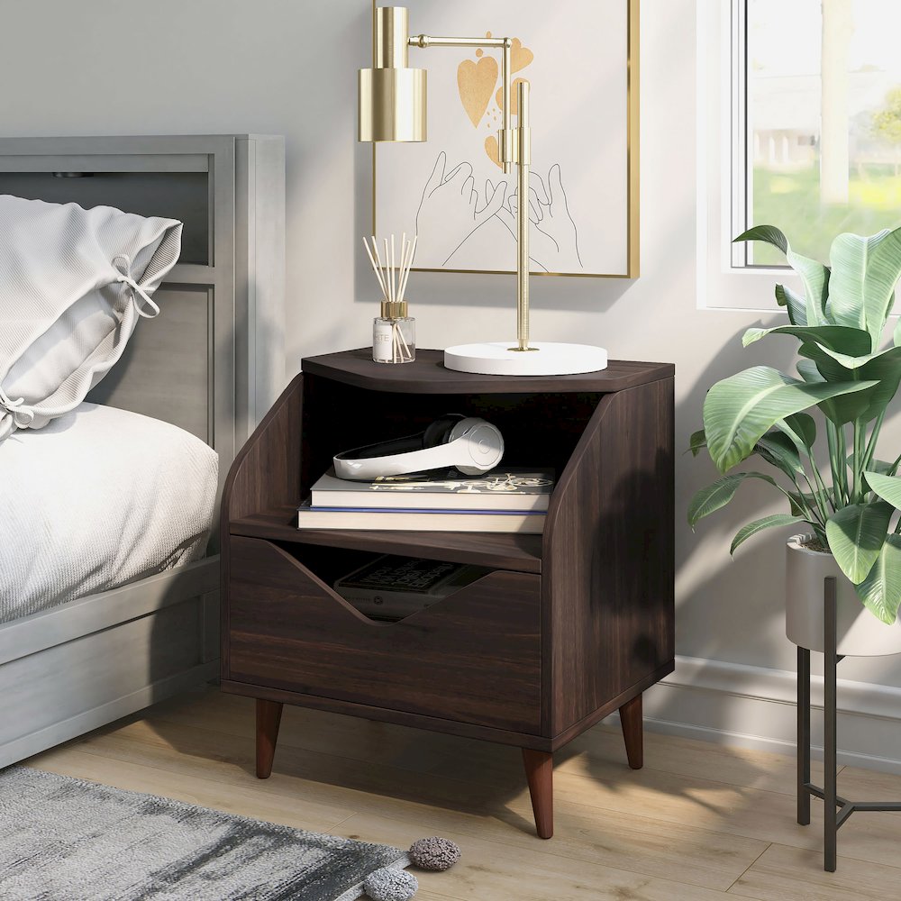 Barr 1-Drawer and 1-Shelf Wood Teen Nightstand