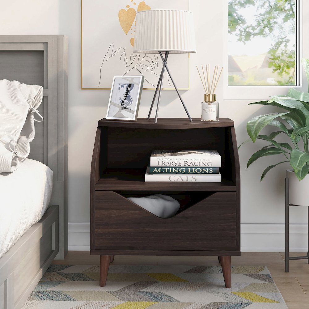 Barr 1-Drawer and 1-Shelf Wood Teen Nightstand