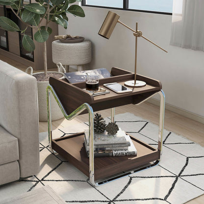 Ovan Open Design Metal and Wood 1-Shelf End Table