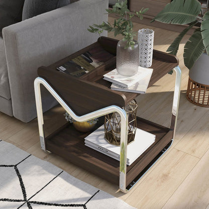 Ovan Open Design Metal and Wood 1-Shelf End Table