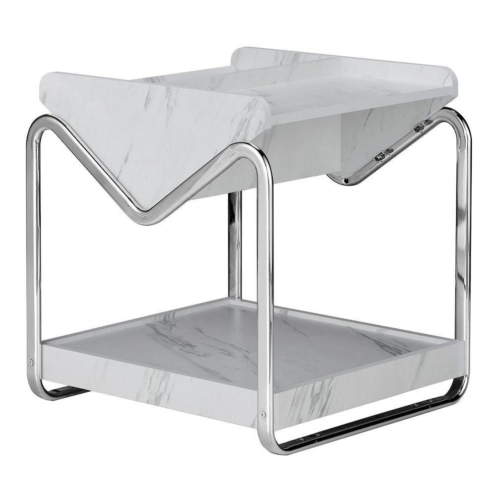 Ovan Open Design Metal and Marble 1-Shelf End Table
