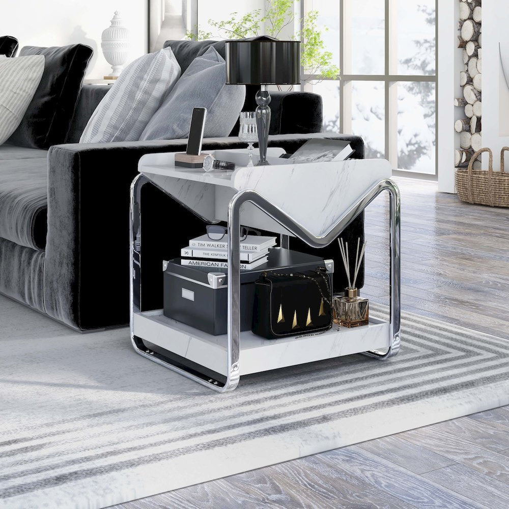 Ovan Open Design Metal and Marble 1-Shelf End Table