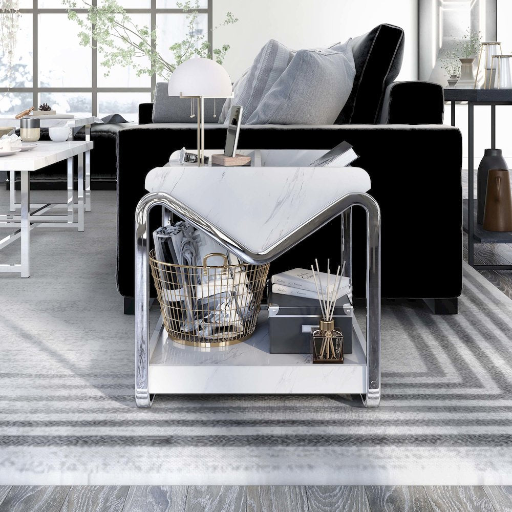 Ovan Open Design Metal and Marble 1-Shelf End Table