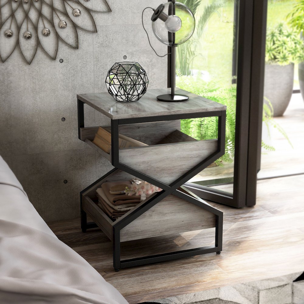 Fille Modern Wood 2-Shelf End Table