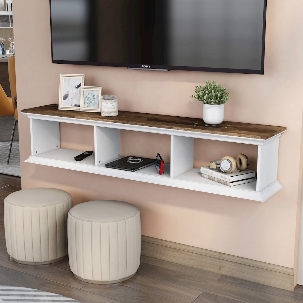 Trina Indoor 3-Shelf Wood Wall-Mounted Floating TV Console