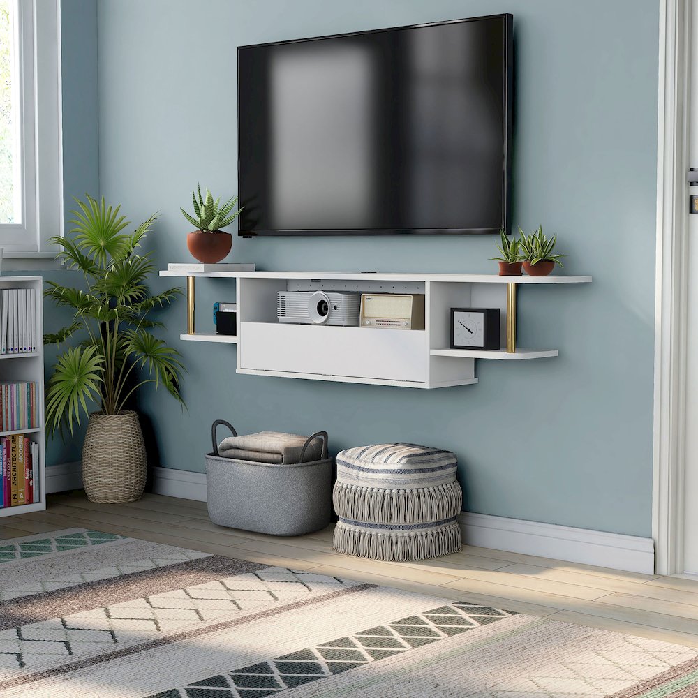 Haft Wood 63" Length Floating TV Console in White