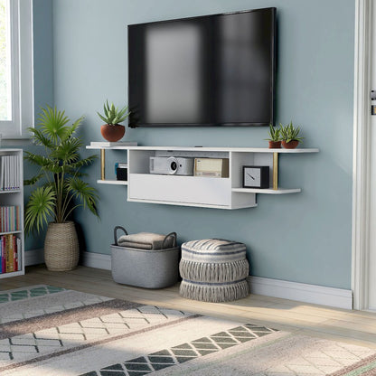 Haft Wood 63" Length Floating TV Console in White