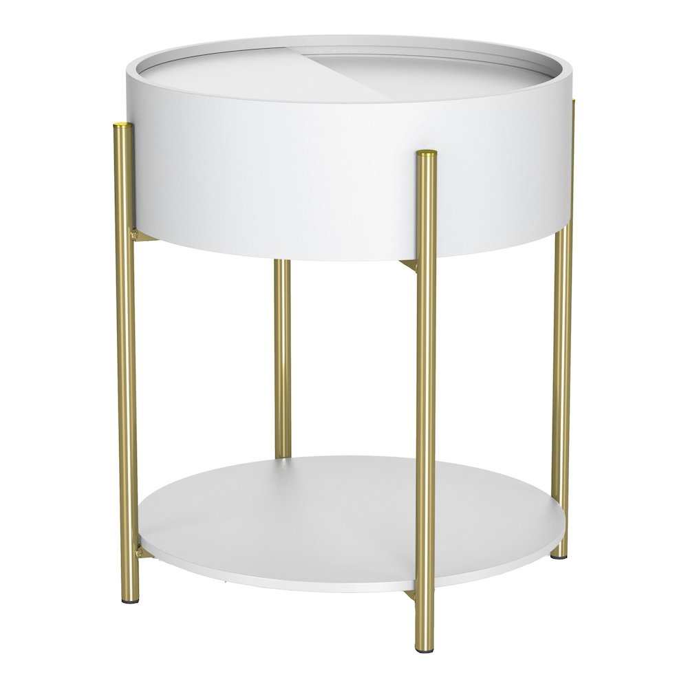 Haft Wood End Table with Hidden Storage in White