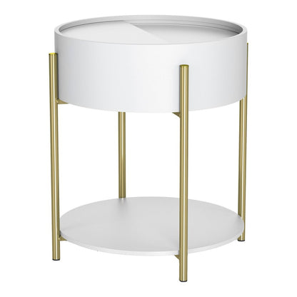 Haft Wood End Table with Hidden Storage in White