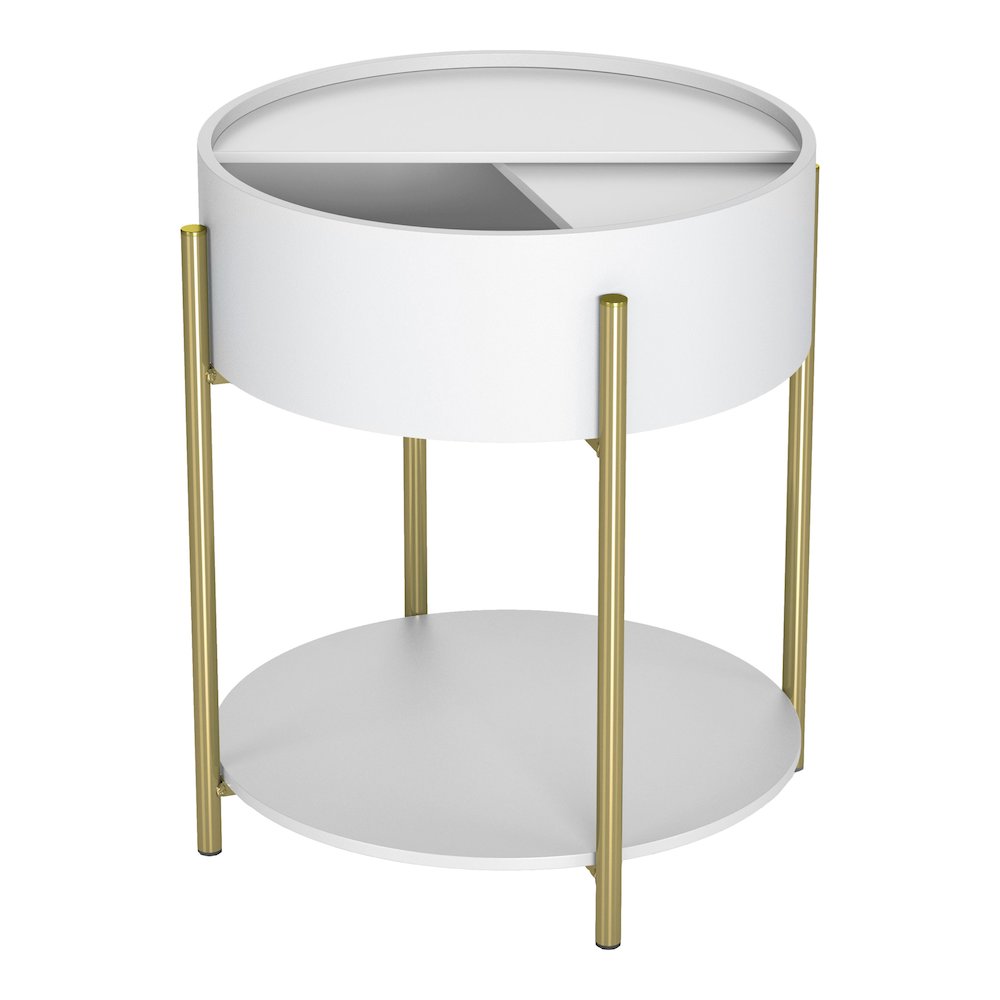 Haft Wood End Table with Hidden Storage in White