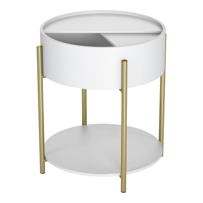 Haft Wood End Table with Hidden Storage in White
