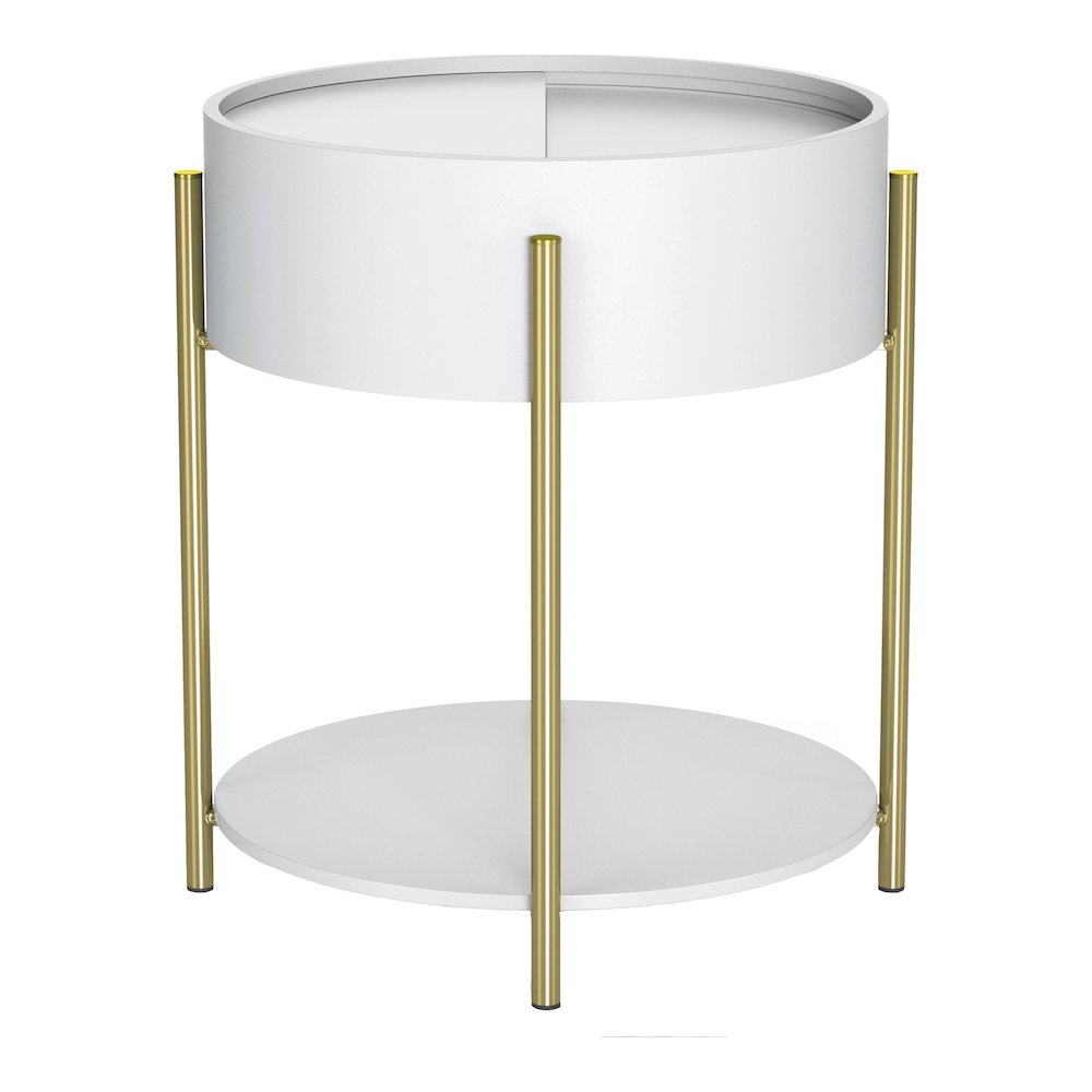 Haft Wood End Table with Hidden Storage in White